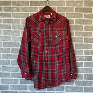 Vintage Ely Cattleman Red Plaid Pearl Snap Western Shirt | Men’s Large